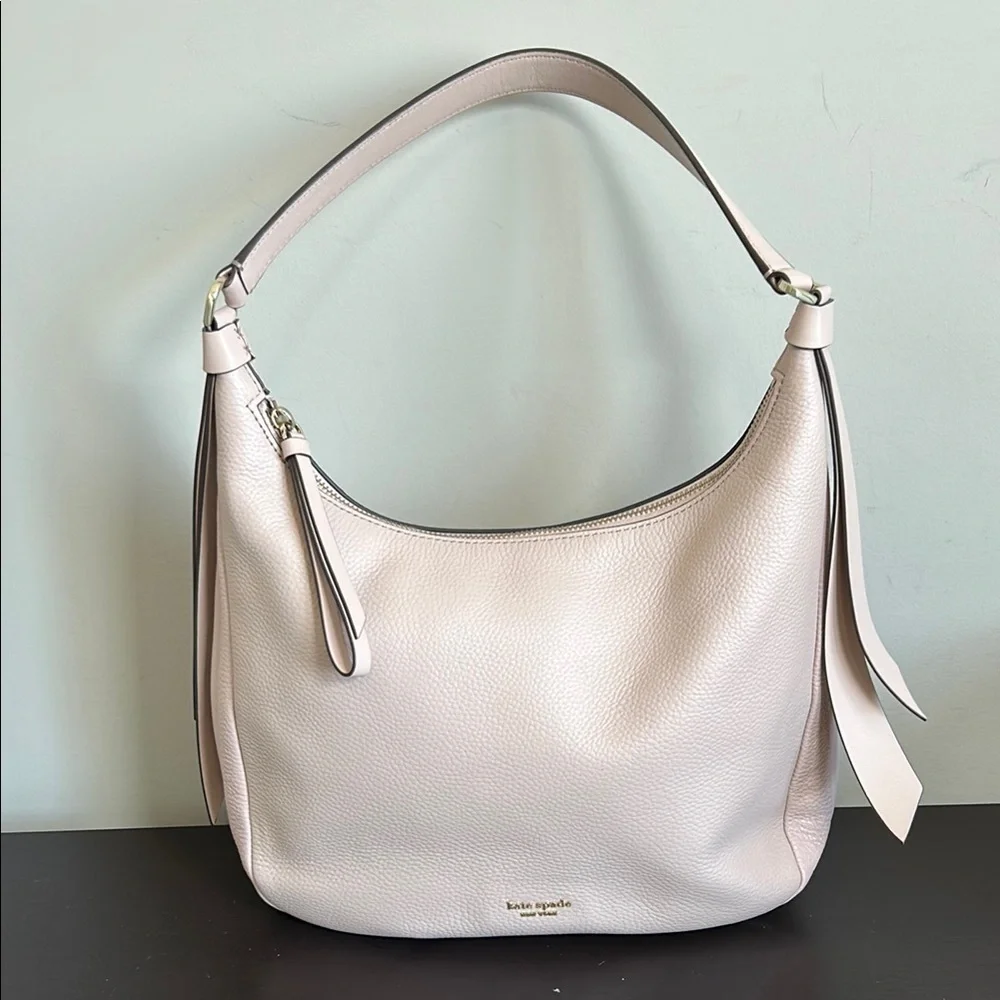 Kate Spade New York Lake Large Hobo Bag Pebbled Leather Pink Pockets Zip Close
